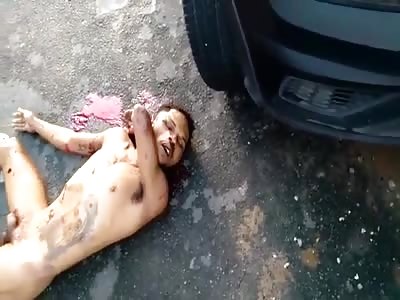 Shocking. Naked man with several blows