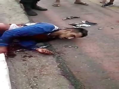 Exact moment that thief receives tremendous kick in the head 