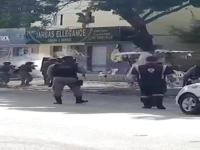 Psychopath, receives several non-lethal rounds from Brazilian police.