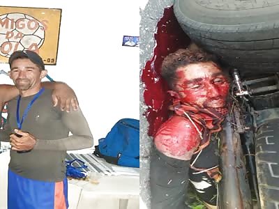 shit. a bad day biker crushed by truck 