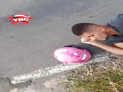 brutally accident calm man waiting for medical help with shattered leg