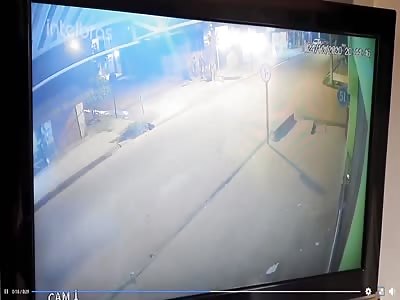 CCTV. Accident car vs motorcyclist