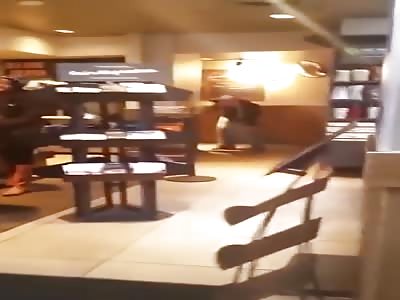 STARBUCKS REFUSES TO LET BUM USE THE WASHROOM SO HE GOES ON THE FLOOR
