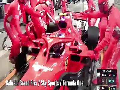 NASTY !!F1 driver kimi raikkonen snaps his pit crew members  leg in pit stop accident today