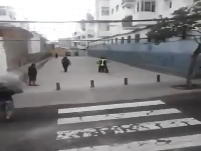 Police idiot forgets about pull the hand brake