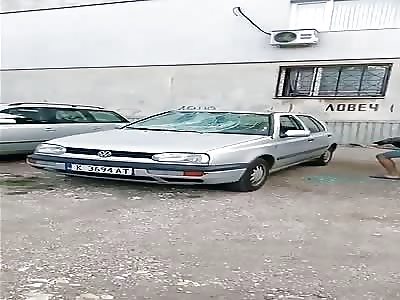 A foul man broke a car with an ax