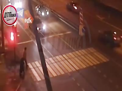 Nissan at full speed shot a pedestrian