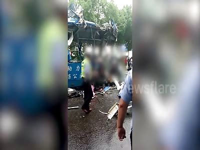 One dead as truck collides head-on with bus in horror crash