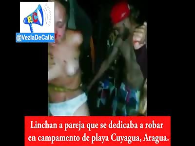 A woman is stripped naked and violently beaten for being a thief.