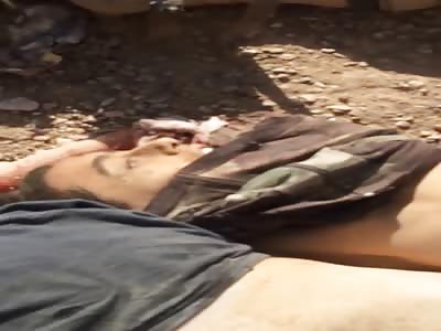 (BETTER QUALLITY)MUTILATED DAESH BODIES ARE DISPLAYED BY SPECIAL ARMY FORCES 