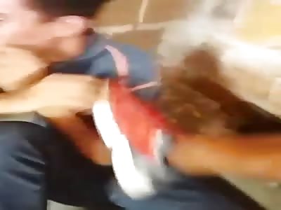 Beating thief with sticks