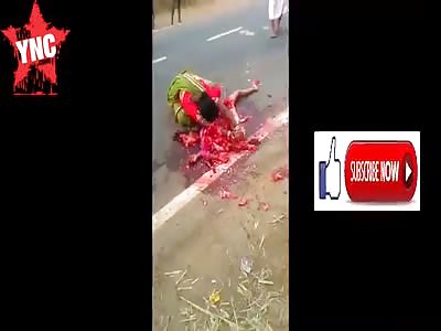 woman crys over dead human flesh