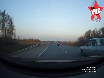 Head on view of  high speed motorcycle crash 