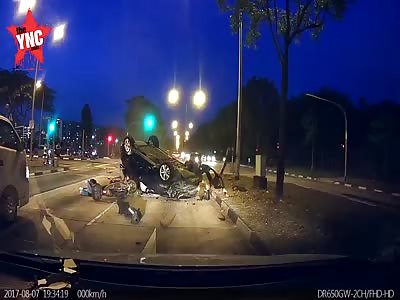  A motorcyclist was killed when car flips over