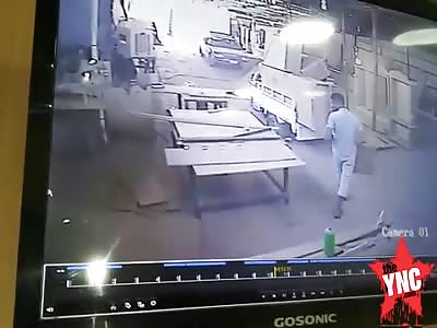 SUV crashed into saw mill @1:07 mark