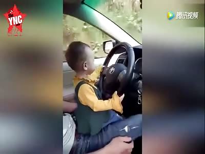 3 year old girl drives a Toyota Prius electric car 