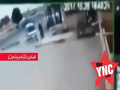 @1:23 mark shows The moment a suicide bomber explodes outside  the  Ali Mosque in Baghdad