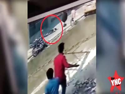 in Hyderabad: Women jumps at a metro station 