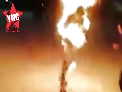 In Krasnoyarsk, Russia a group of teenagers set fire to there friend for fun.