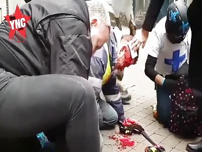 man hit by police  in new yellow protest at Arc de Triomphe in Paris