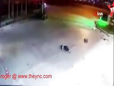 man is ejected from his car in Turkey 