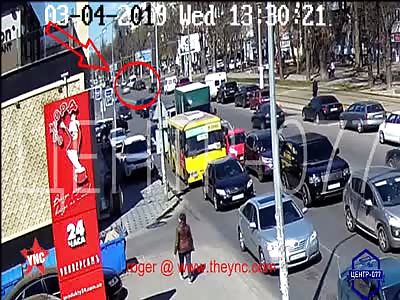 A Asphalt sand explosion under a car in Ukraine 