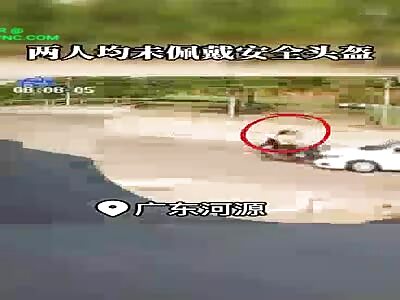 Motorcyclists collied into a car in Yuancheng District
