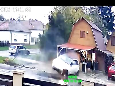 The Fiat flew into the air after the collision in Toroni,Hungary 