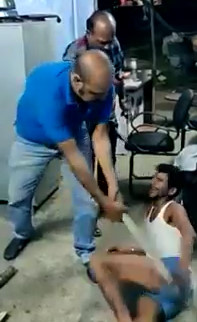 Scared thief Beaten by Angry Man with Stick