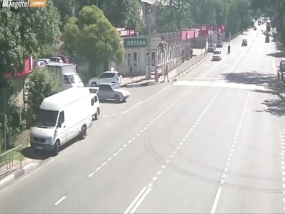 Biker skipped red light and sent flying.