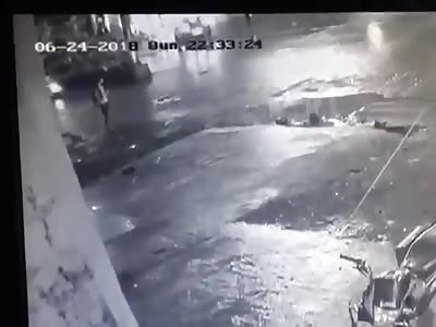 Biker Crushed Against a Post by Out of Control Car