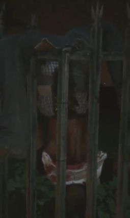 Upside-Down Thief Impaled on Fence and Crying in Agony