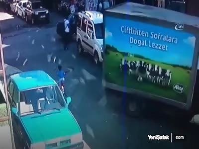 Horrible Accident: Little Kid on Bike Crushed by Reversing Truck