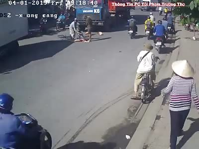 Girl on Bike Gets her Leg Broke