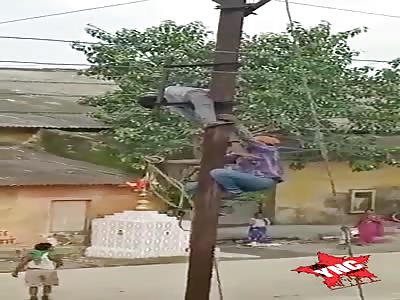 Dies from electric shock.