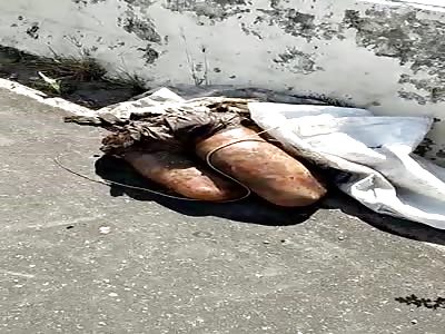 Human remains discarded on a bridge in Brazil.
