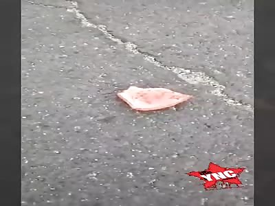 Brutal accident, head exploded on the road.