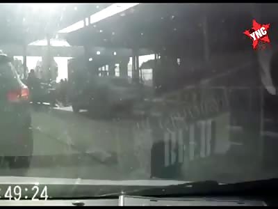 Knife armed subject tries to stab security guards