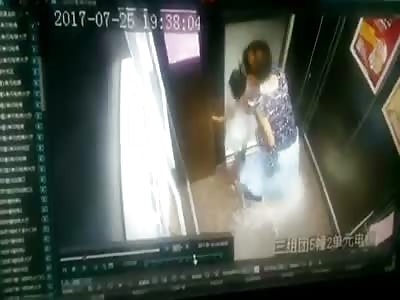 Girl holds her hand on the elevator