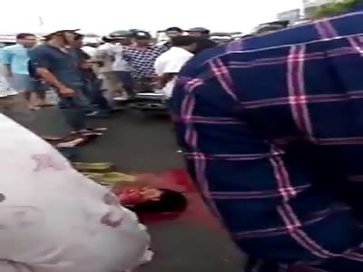 Man with broken head !!! Great pool of blood