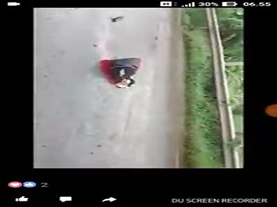 two people run over, one dies and dies slowly and the other has a shattered head