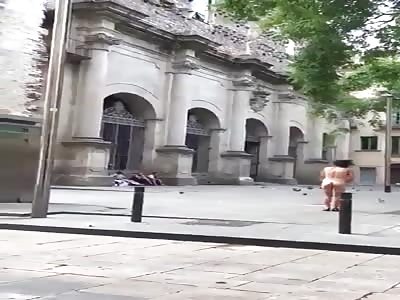 Naked woman forced out of public toilet