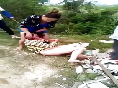 Chinese mistress stripped outside