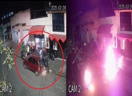 Motorcyclist Bursts Into Flames after Hitting Parked Car