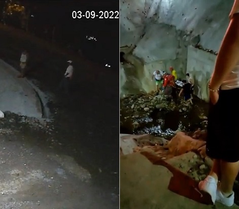 Drunk Man Falling Into River While Fighting With His Wife