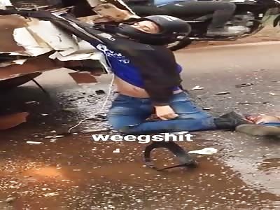 Biker killed crashed against truck