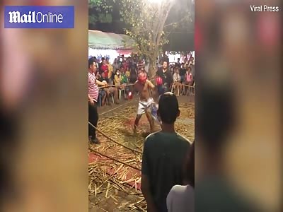 Dazed boxer grapples with referee by mistake