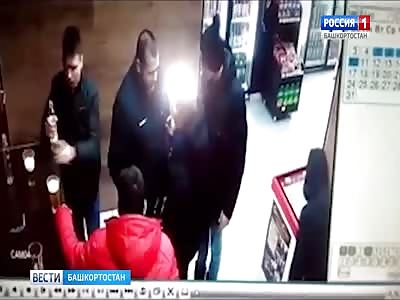 A drunken Russian spray with a fire extinguisher