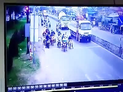 Damn! Truck Ploughs Through Bikers Like Bowling Pins 