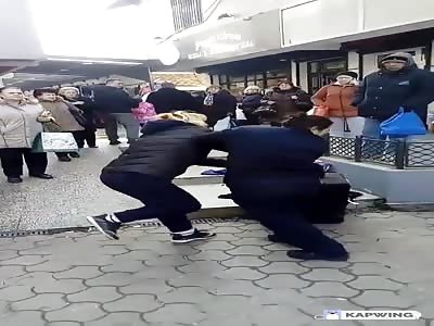 Woman knocked female cop